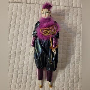 Elegant Harlequin Doll with Purple‎ and Gold Accents New Orleans French Italian